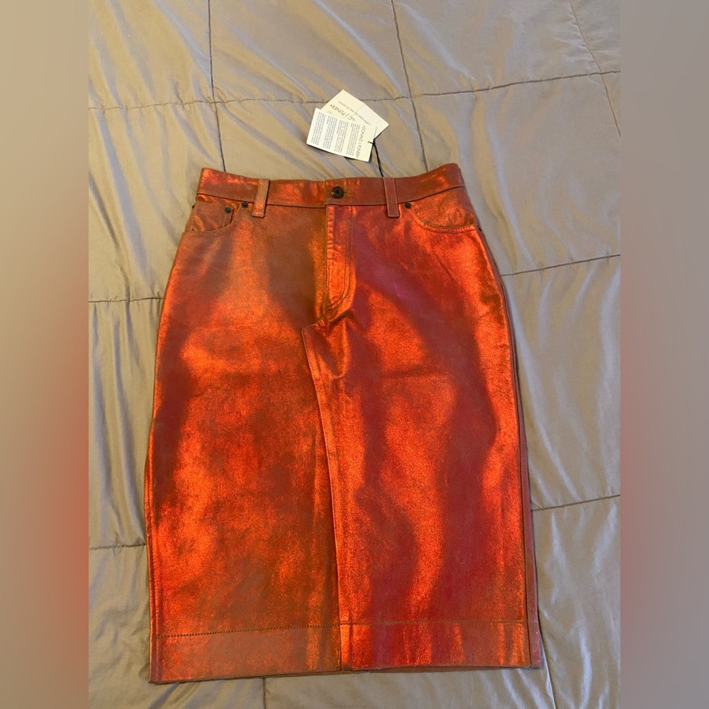 Donald J. Pliner Shimmering Red Pencil Skirt